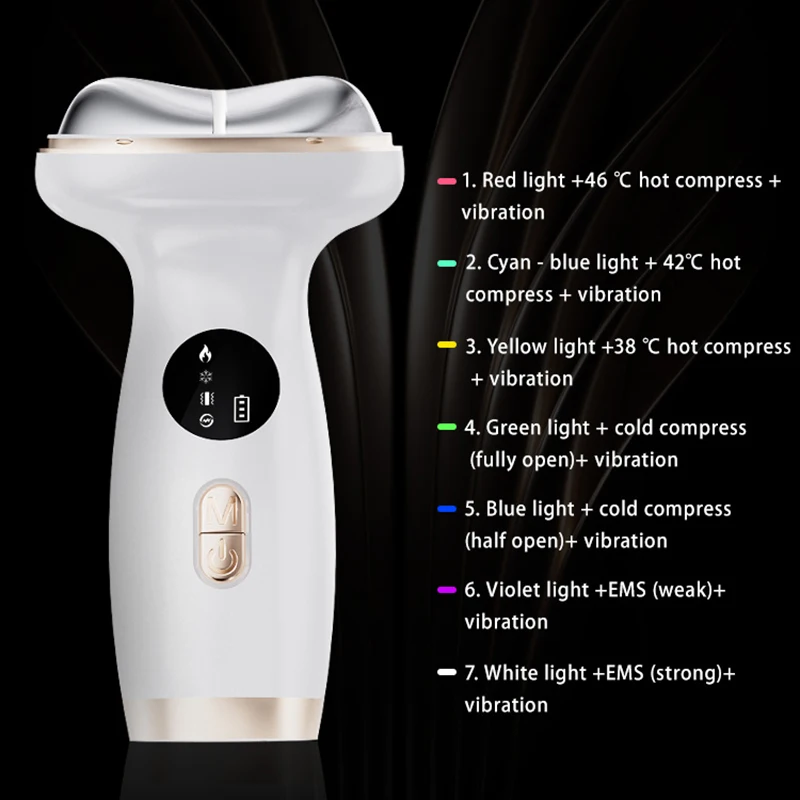 Massaggiatore per collo e viso a LED a 7 colori Terapia calda/fredda Dispositivo a microcorrente Vibrazione Spa domestico portatile