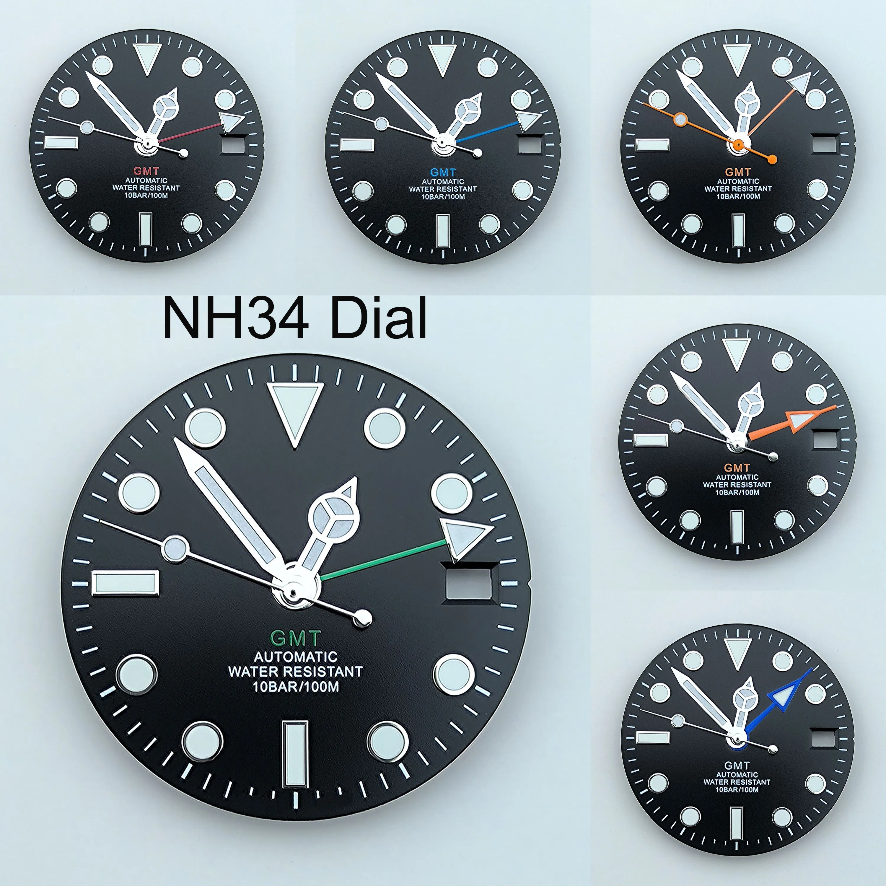 

NH34 Dial Watch Dial Men‘s Watch Dial No logo 28.5mm GMT Four Hands Green Luminous For NH34 Movement Watch Accessories