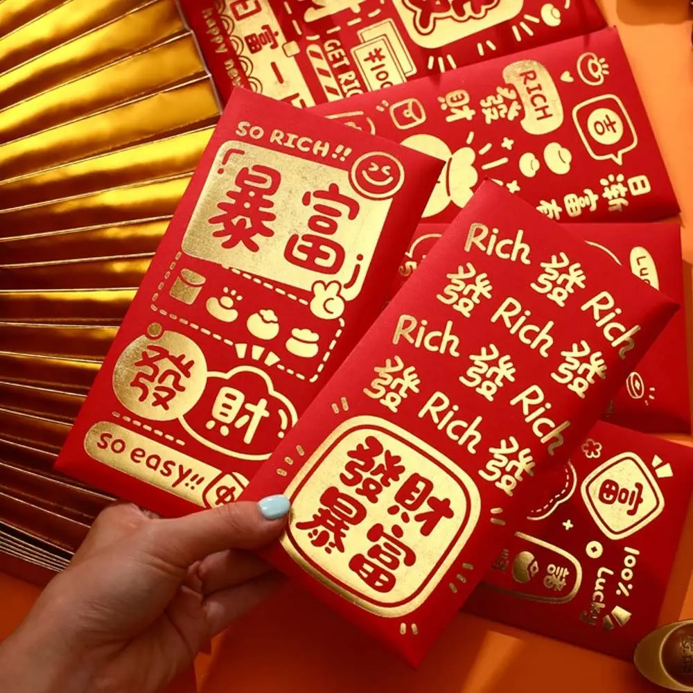 6 stücke Chinesischen Stil 2025 Schlange Jahr Rote Umschläge Segen Verdickte Rote Tasche Hongbao Traditionelle Geld Paket Kinder Geschenk