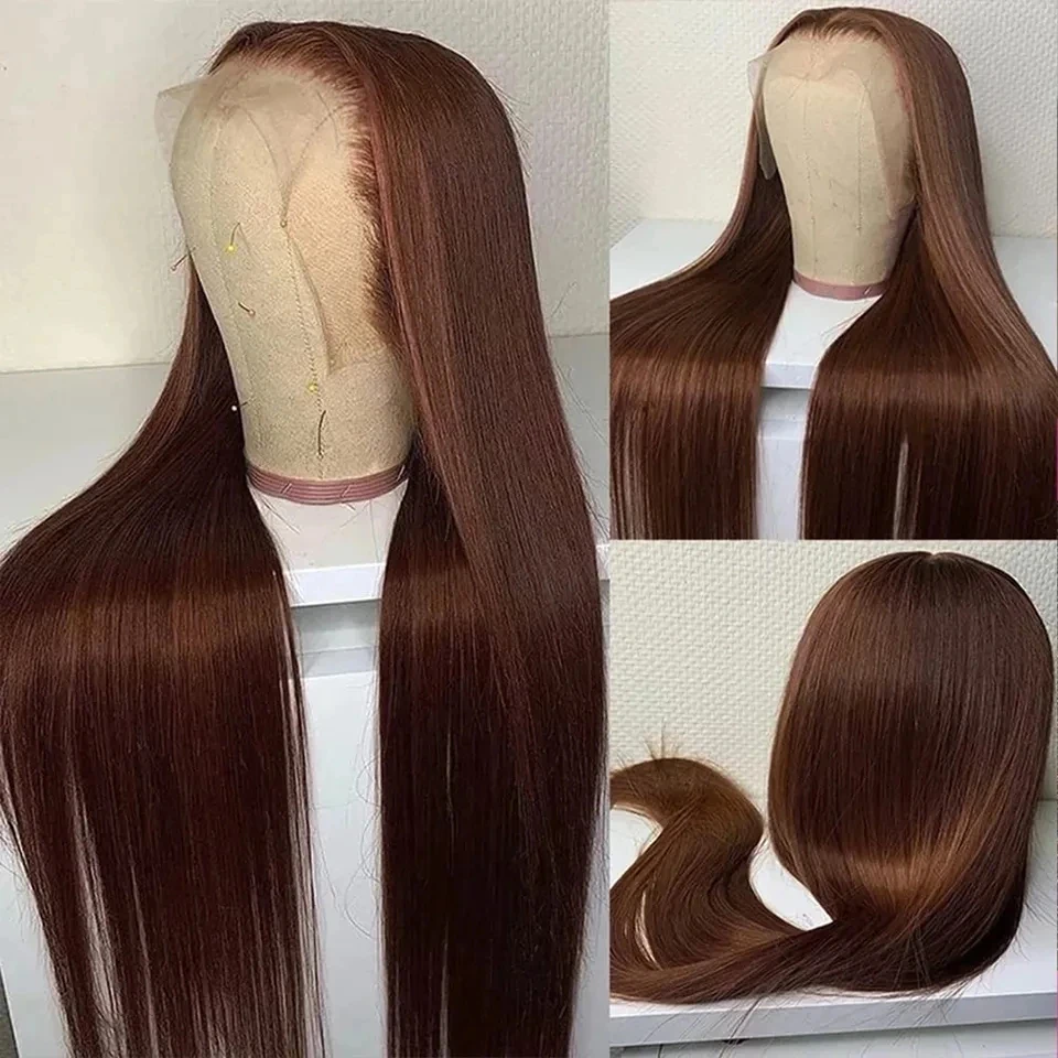 #4 Bone Straight Colored Chocolate Brown Lace Front Human Hair Wig 250 Density 13x4 HD Transparent Lace Frontal Wig Hot Sale