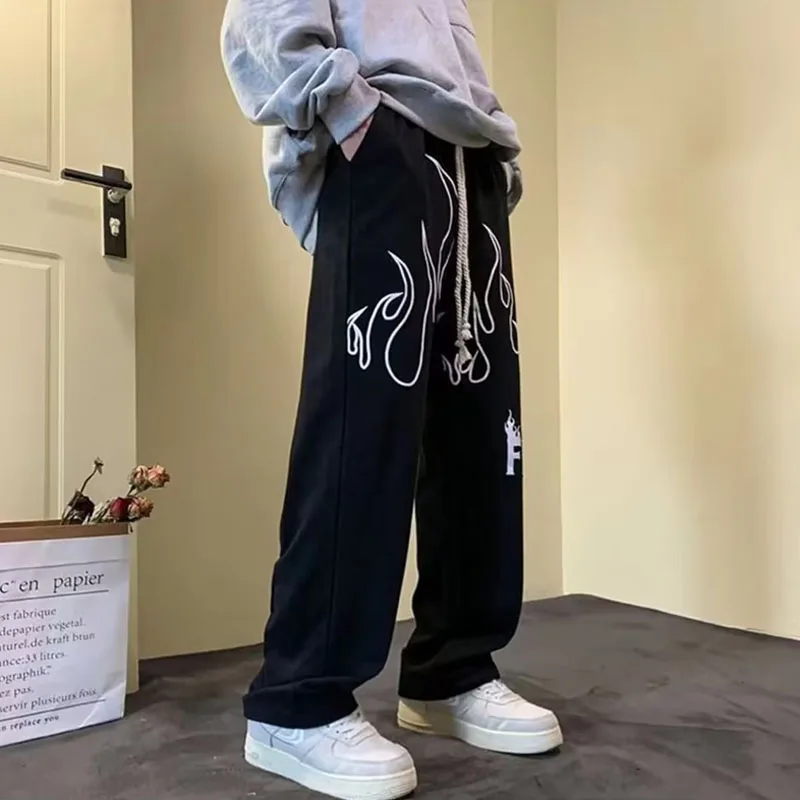 

American fashion tracksuit pants men's printed personality lazy street casual design sense straight leg pants