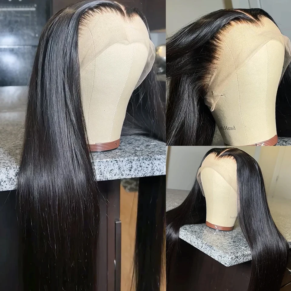 Peluca de cabello humano liso con encaje Frontal para mujer, postizo de 13x4 HD, transparente, prearrancado