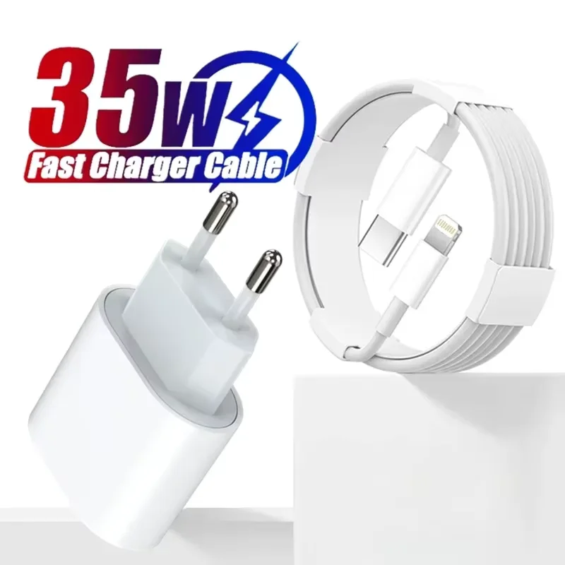 Cargador Rápido PD de 35w para iPhone 13 Pro, 14 Plus, 11, 12 mini, XS Max, XR, X, para iPad Air, Cable de Carga Rápida C-C, Adaptador de Corriente