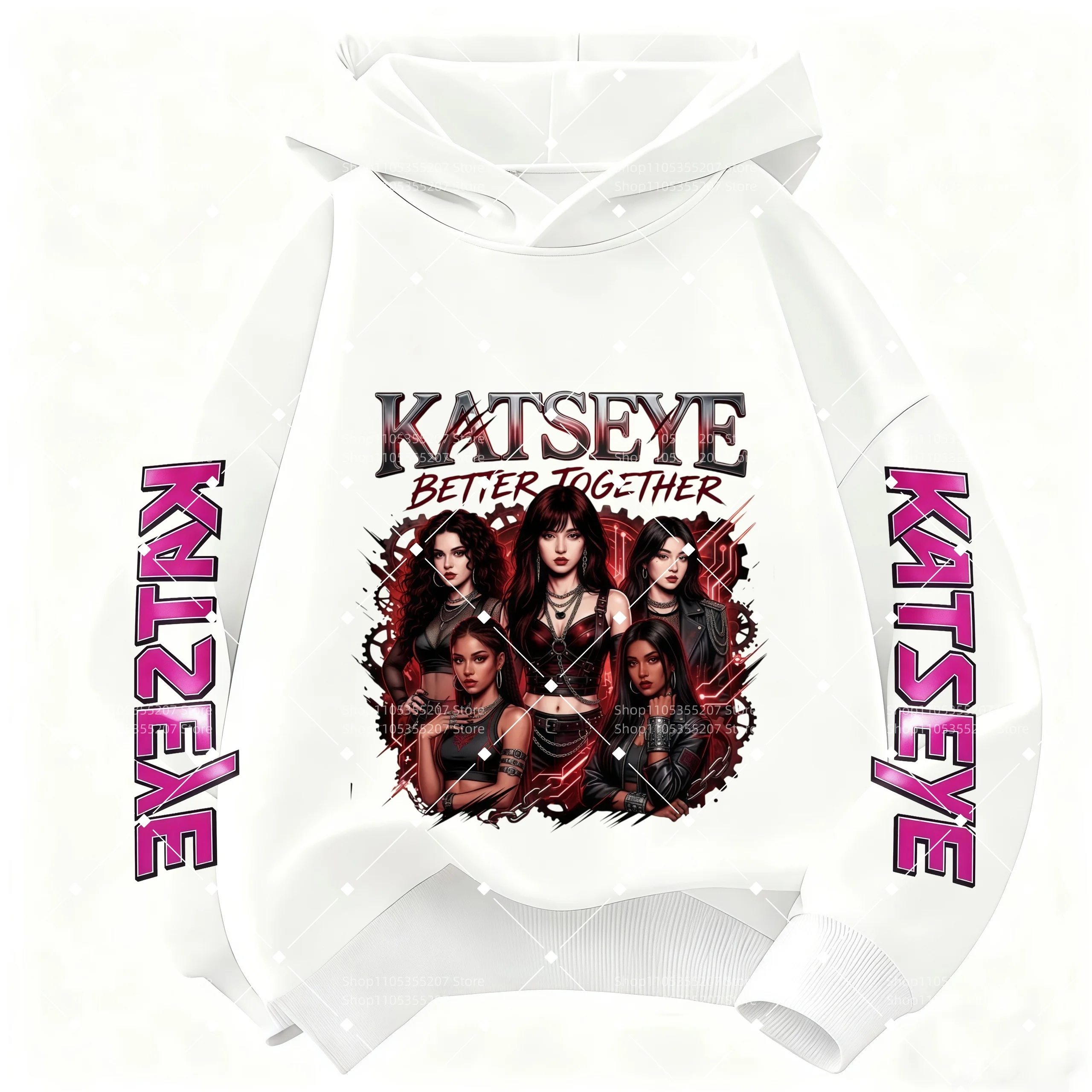 2026 Girls Katseye Kpop Print Hoodie Polyester Long Sleeve Pullover Sweatshirt Kids Girls Better Together Graphic Hooded Tops