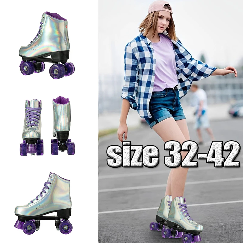 Professional Quad Roller Skates Adult Brush Street 4-Wheel Double Row Ice Skate Shoes Outdoor Sport Sliding Sneaker  Skating