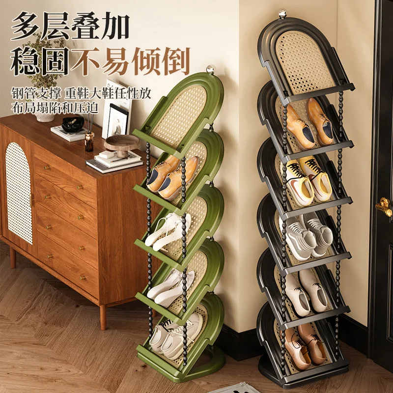 HYS rattan pattern plastic simple shoe rack household door shoe cabinet space saving multi-layer shelf shoe storage artifact