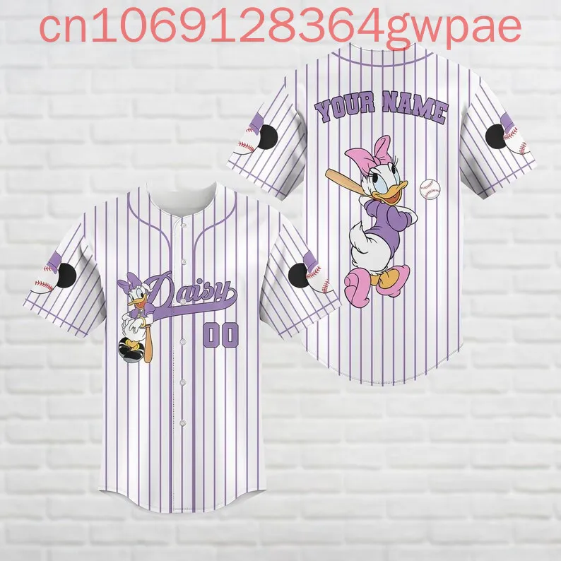 

Бейсбольный трикотаж с 3D принтом Daisy Duck, летние мужские и женские повседневные бейсбольные рубашки, топы, бейсбольный трикотаж, модная рубашка с коротким рукавом
