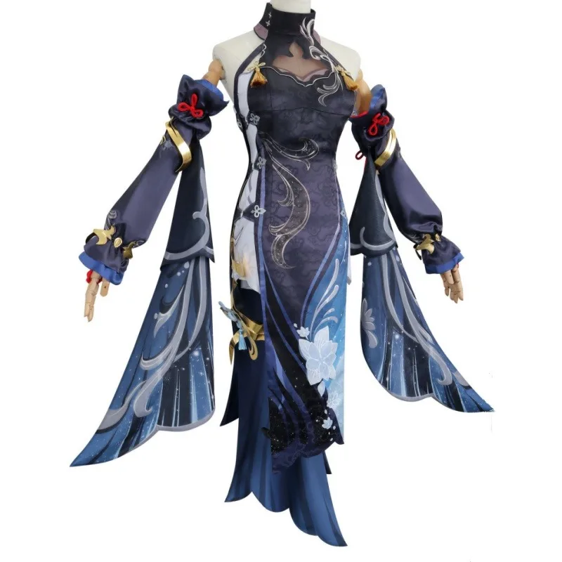 Genshin Impact Game Cosplay Traje para Mulheres, Shen He, Lanterna, Rito, Frostflower, Vestido Orvalho, Uniforme Adulto, Peruca, Dia das Bruxas, Terno de caráter