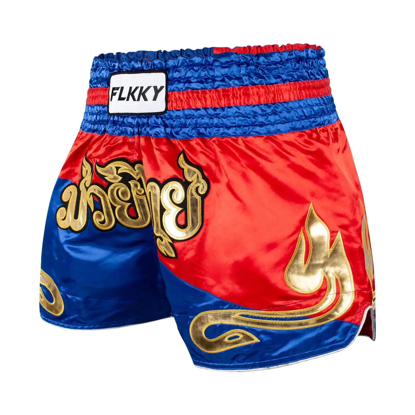 FLKKY شورت Muay Thai مطرز متباين للأطفال والكبار، سروال تدريب الملاكمة الكلاسيكي في صالة الألعاب الرياضية، شورت الملاكمة