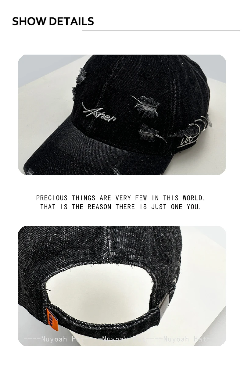 Neue Herren- und Damen-Baseballkappen mit Persönlichem Broken-Style-Buchstaben-Stickerei, Sonnenschutz, Retro, Vielseitig, Street-Style, Modisch, Distressed – Detail 3