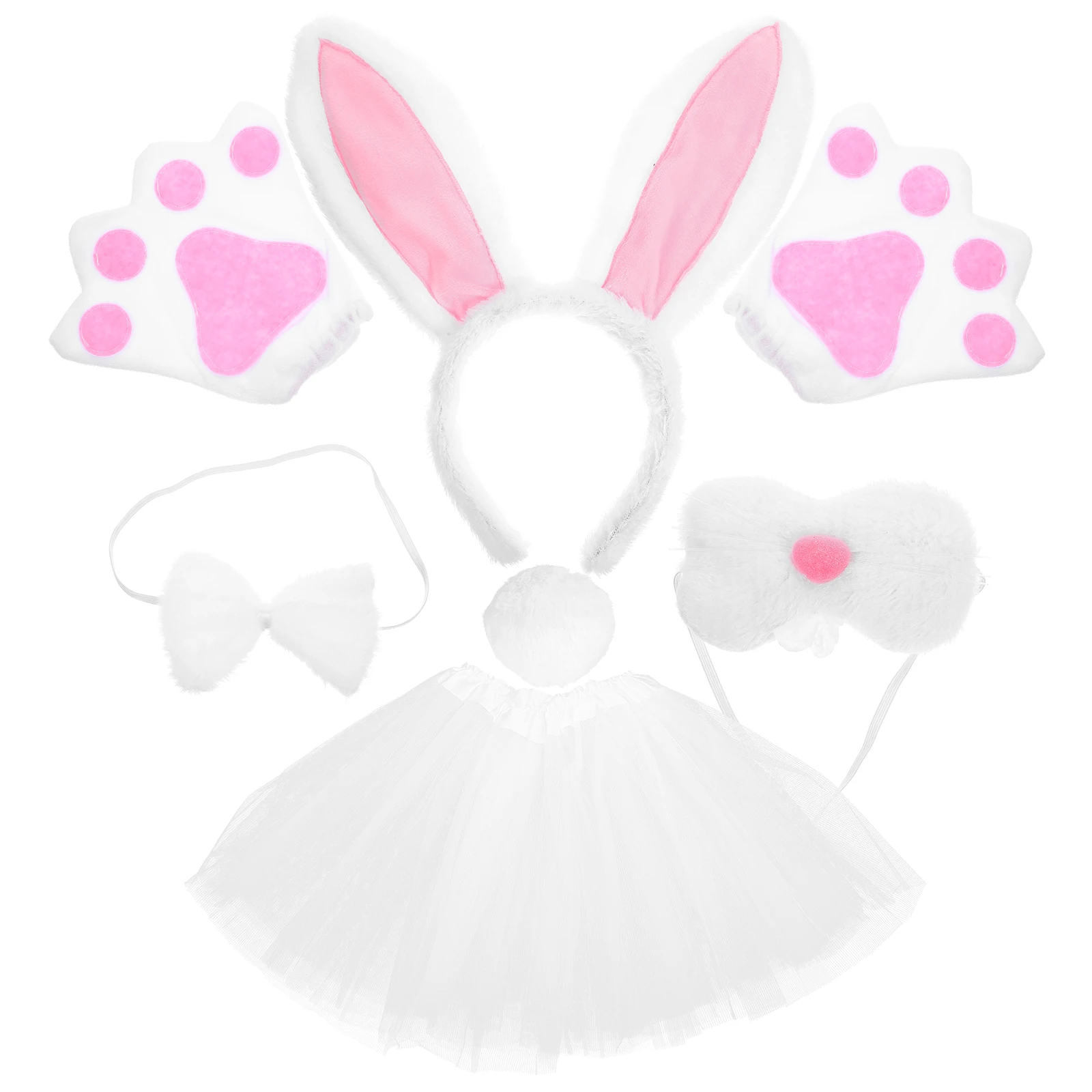 

Rabbit Ear Headb Set Bunny Costume Tail Tutu Skirt Bowtie Girls Easter Party Cosplay Photoshoot Animal Theme Accessories
