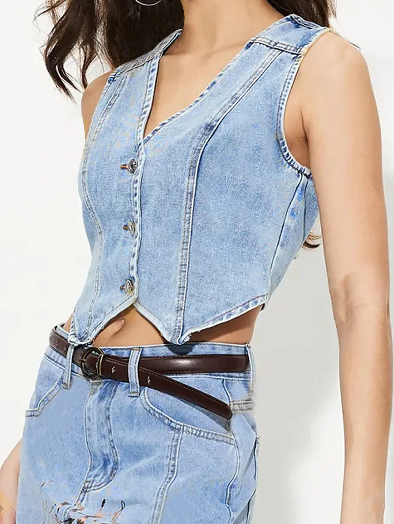 Summer Trendy Women's V-neck Cowboy Tank Top Fashion 2026 New Trend Casual Sleeveless Top for Women
