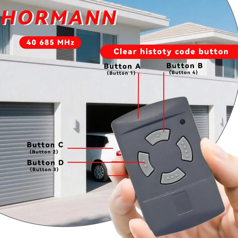 40.685MHz Handheld Transmitter for HSM2 Clone HSM4 HSE2 HS2 Garage Door Remote Control 4 Channel Grey Button