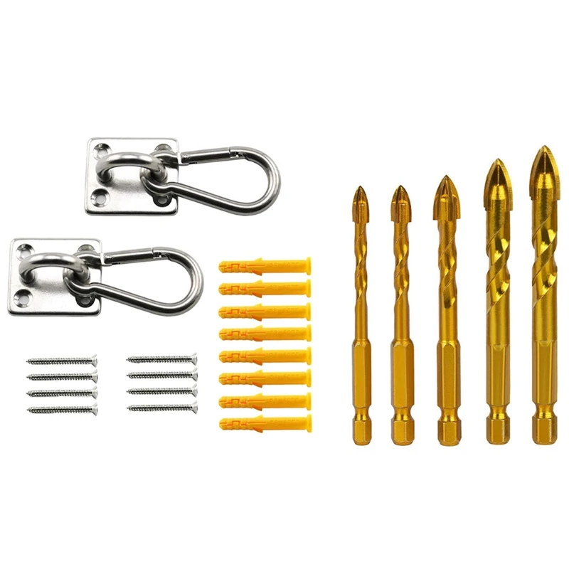 

5 Pcs Drill Bit Set For Tile,Concrete,Brick,Glass,Plastic And Wood & 2 Set M6 Ceiling Hardware Fitting Set