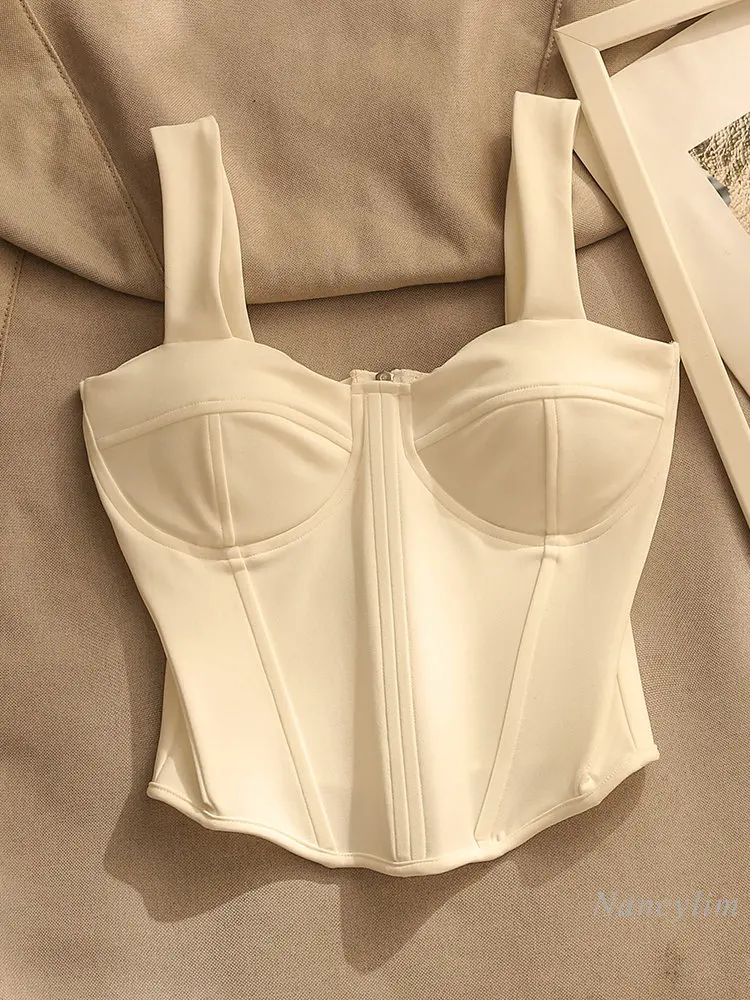 

Waist Strap Tanks Top Women Chest Pad Inner Bottoming Shirt Hot Girl Sexy Fishbone Top Solid Color Simple Elegant Lady Tops 2023