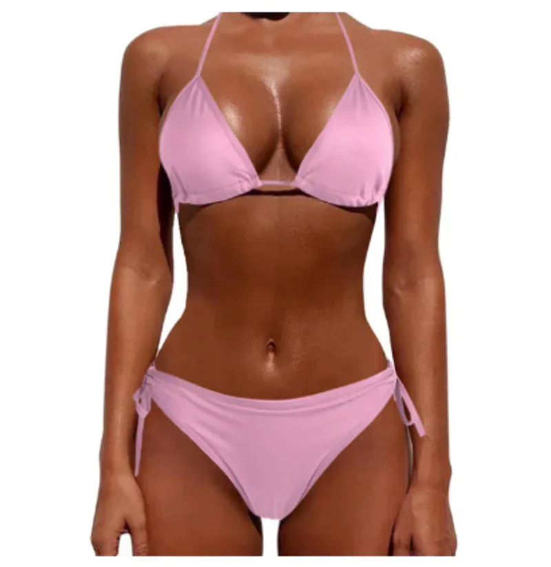 Lingerie sexy de três pontos para mulheres, biquíni de praia para senhoras, roupa interior confortável, respirável e suave, novo, 2 pçs/set, verão