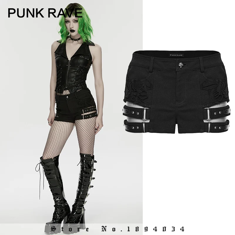 

Женские шорты PUNK RAVE в стиле панк: персонализированные, из твила и рваного трикотажа, с петлями для ног, сексуальные, стильные, летние