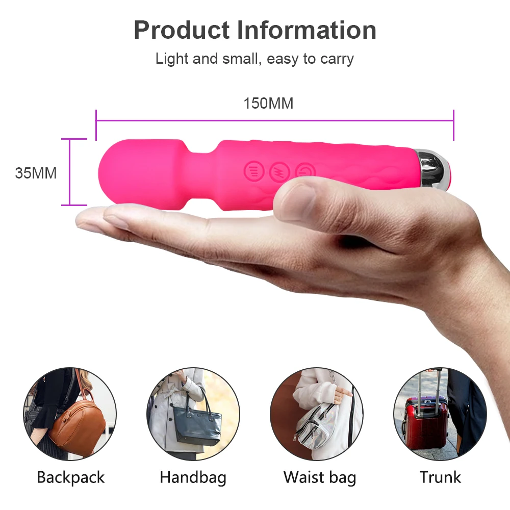 Massageador Recarregável USB Feminino Ponto G, Poderoso Vibrador, Varinha Mágica, Produtos Eróticos para Adultos, Modos 18, Modos 20