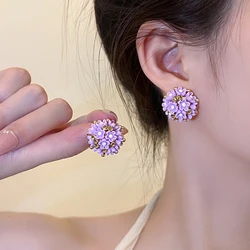 WLP Luxury Romantic Clusters Flower Stud Earrings for Women Korean Fashion Girls Floral Petal Metal Pretty Earring Jewelry Gift