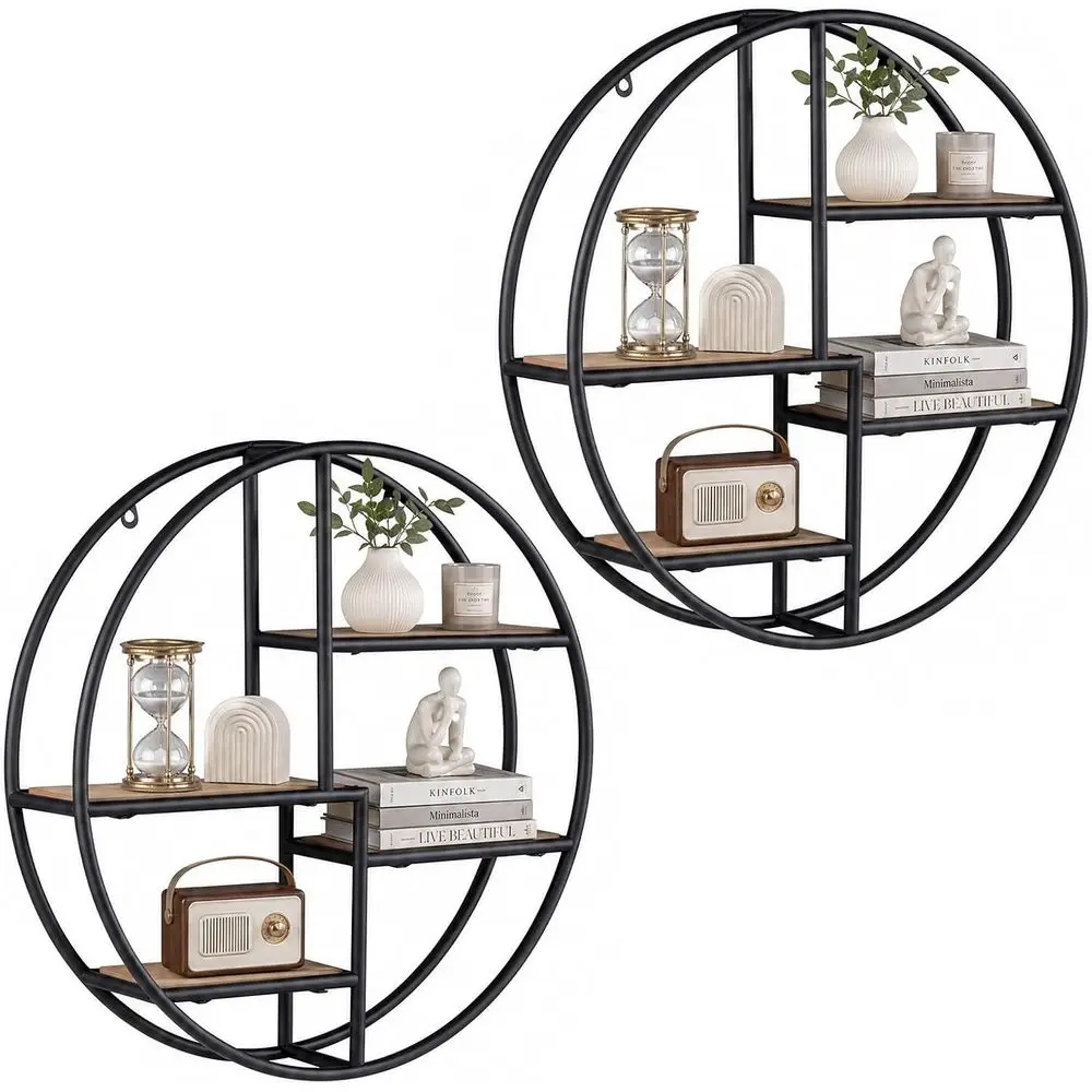 Round Wall Shel, Wall-Mounted Circular Shel, Wood & Iron Wall Hanging Shelves, 4-Tier Circle Shel Wall Decor or Home Oice, Circu