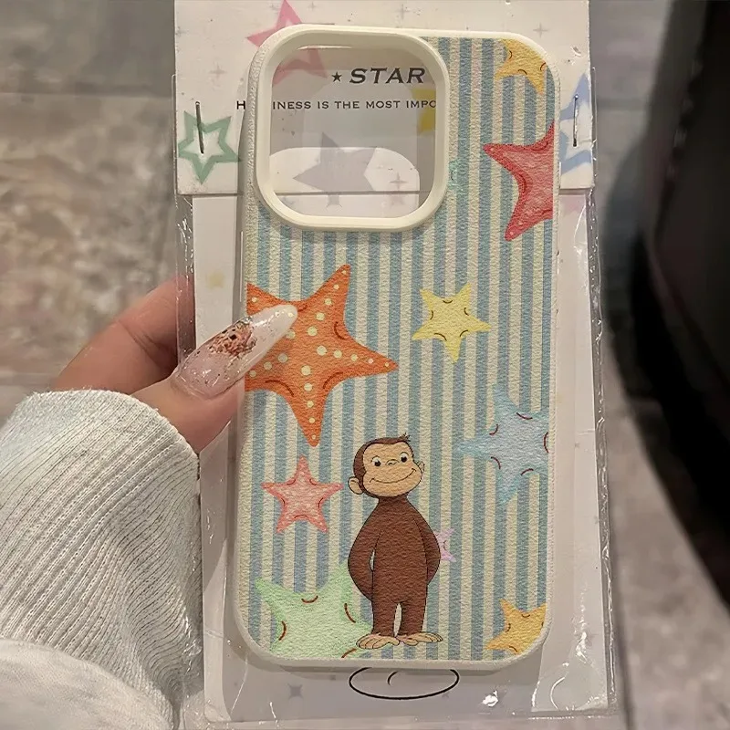 Coque de téléphone motif étoiles singe curieux pour iPhone 17 16 15 14 Plus 13 12 11 Pro MAX 17 Air, motif étoiles colorées, été, antichoc
