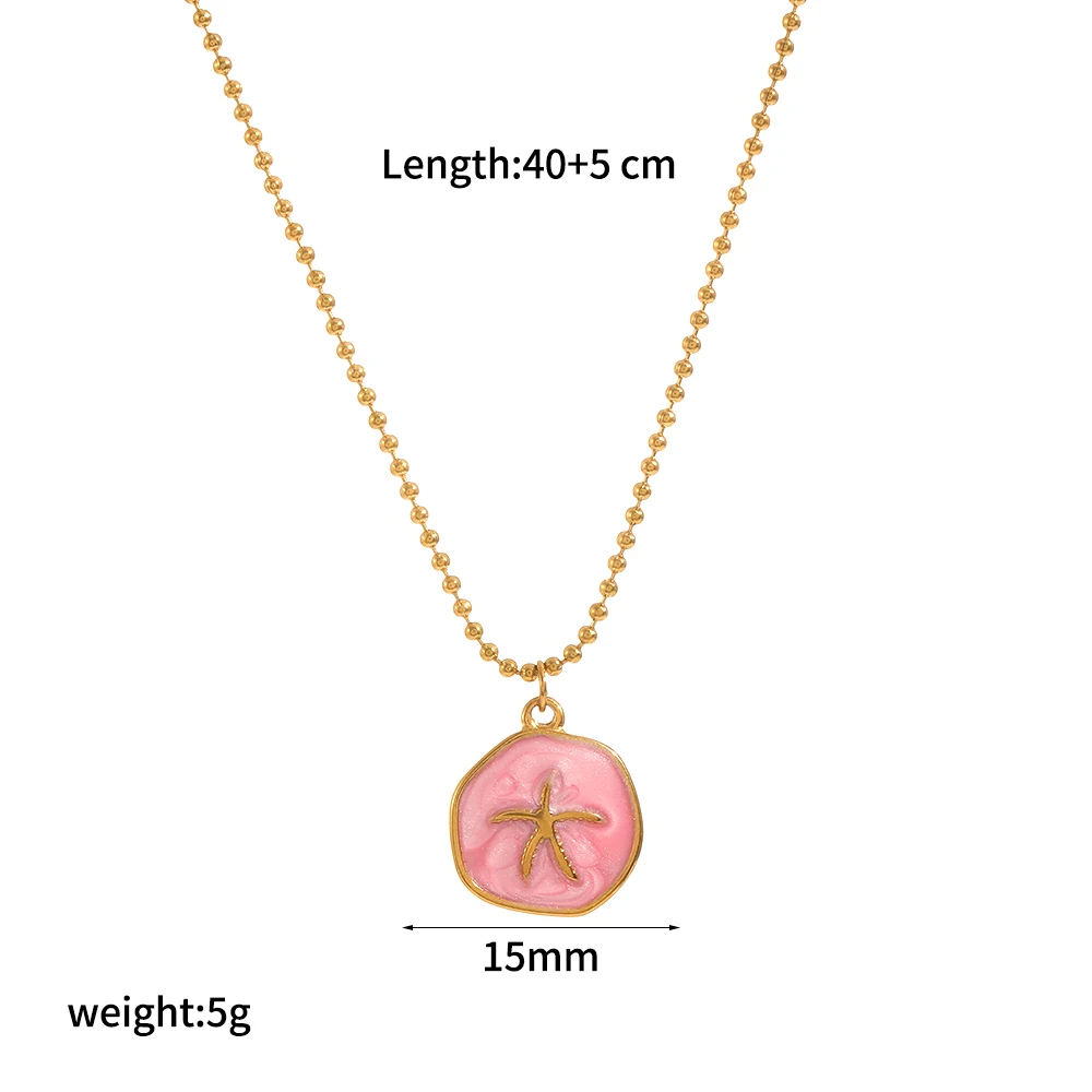 Modische 18k vergoldete Emaille-Anhänger mit Seestern- und Seepferdchen-Motiven, Halskette im Gothic-Stil, Edelstahl, DIY-Schmuckketten – Detail 9