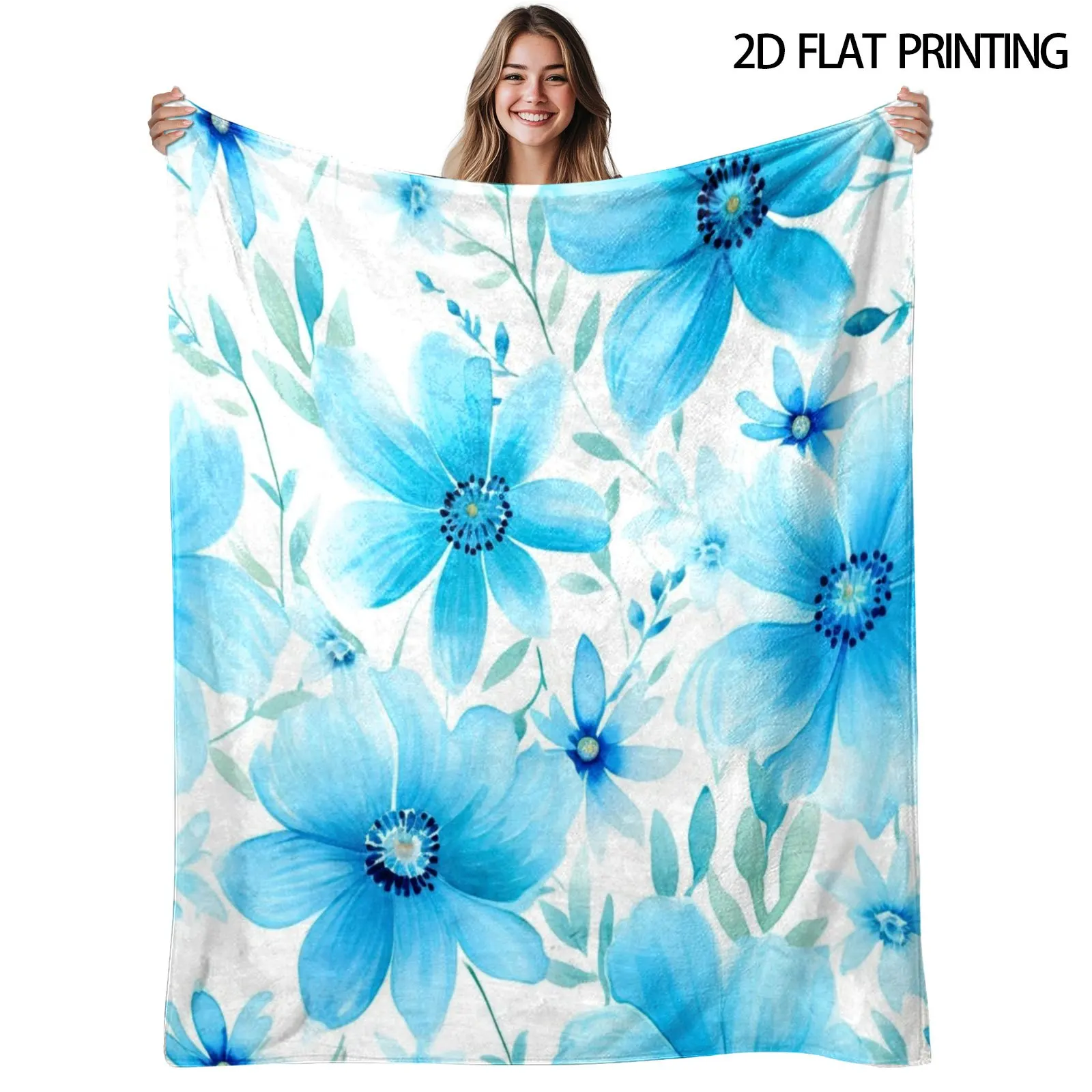 1pc Blue Flower Flannel Blanket Suitable for - Soft Bedspread, Contemporary Bedspread with Multi-Color Bedspread Suitable for Camping, Naps,, Picnic - Cozy Warm Gift for Men &, Outdoor Use