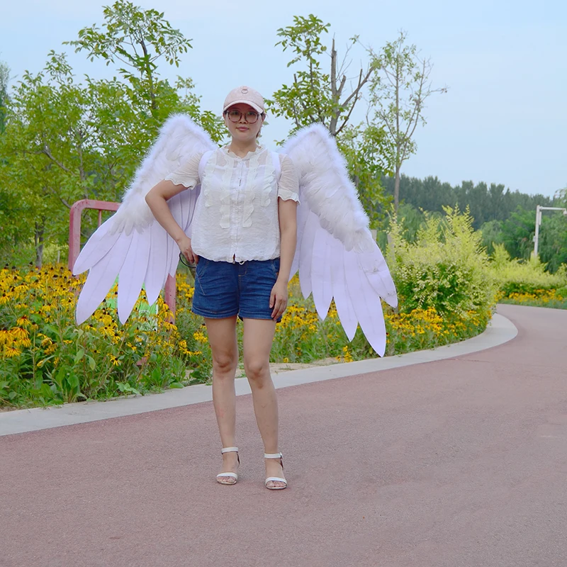 Electric control Angel Wings White Feather catwalk props wedding stage props Fairy Goddess Royal Adult Costume - Touch of Nature