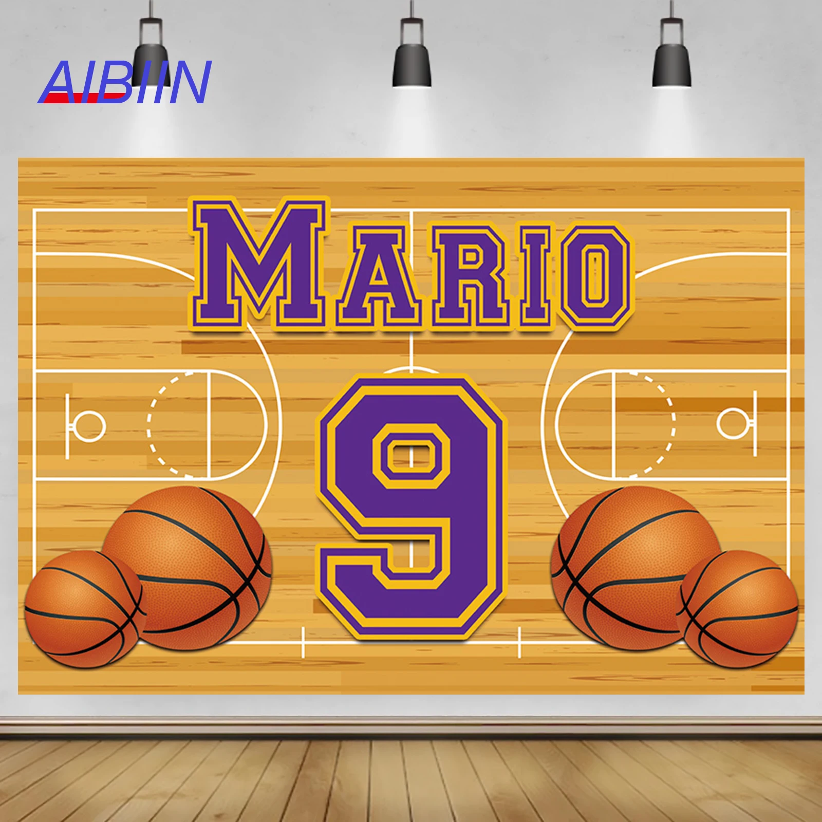 

Boy Birthday Photography Background Custom Name Age Backdrop Party Decoration Basketball Court Sports Kids Portrait Photo Studio