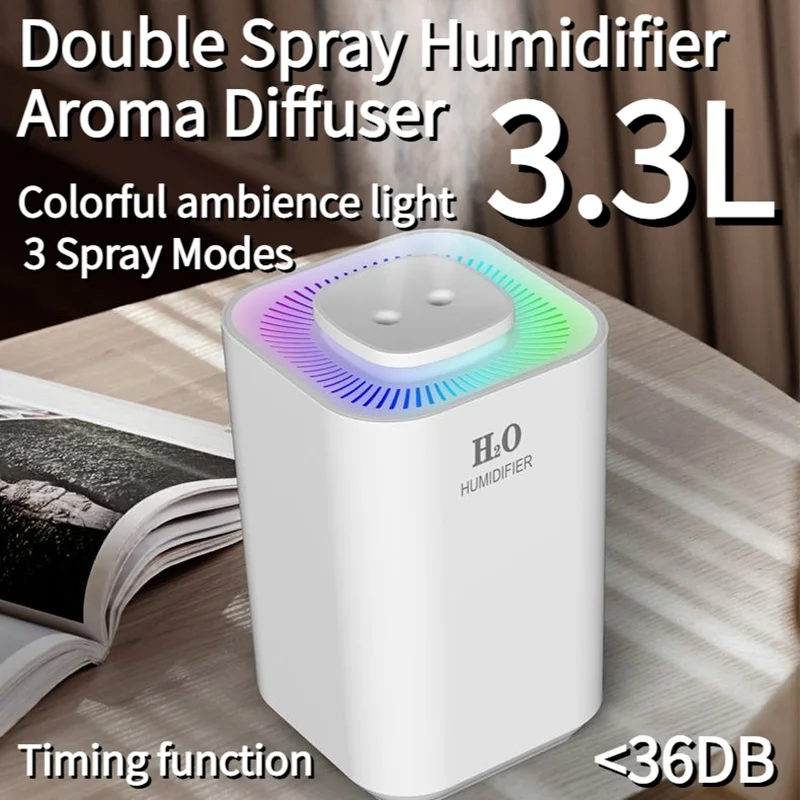 New 3.3L Air Humidifier Quiet Operation Aromatherapy Diffuser with Colorful Light 3 Modes and 8H Auto Power Off