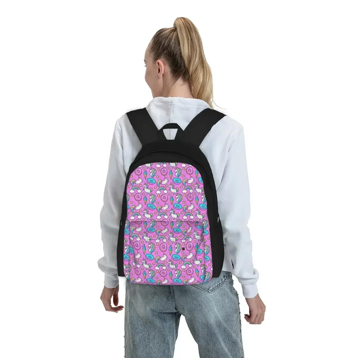 Unicorn Donut Cat Ice Cream Rainbow Pattern Backpacks Bookbag School Bags Rucksack Laptop Rucksack Shoulder Bag Large Capacity