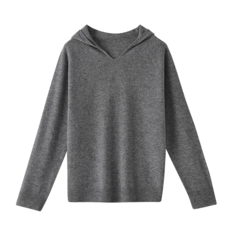 Autumn/Winter new cashmere sweater for women 100% Merino wool fashion V-neck hooded autumn warm jumper top