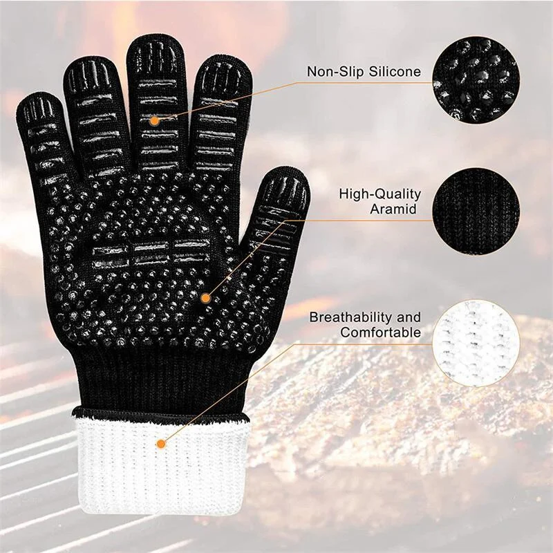 BBQ Gloves Silicone Non-Slip Grill Oven Mitts Gloves 1472℉ Extreme Heat Resistant Gloves for BBQ Cooking Baking Grilling Welding