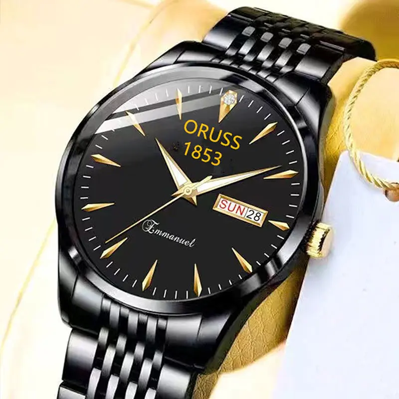 ORUSS Top Brand Luxury Quartz Watches for Men Luxury Luminous Pointer Watch Fashion Business Waterproof Stainless Steel Watches