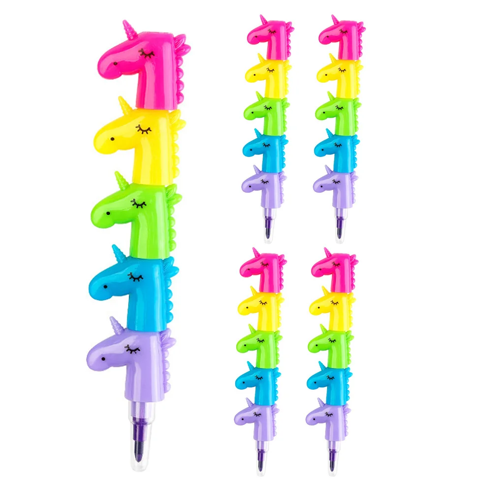 

4Pcs Buildable Crayons Animal Horse Shape Colorful Stackable Crayons Creative Drawing DIY Art School Office