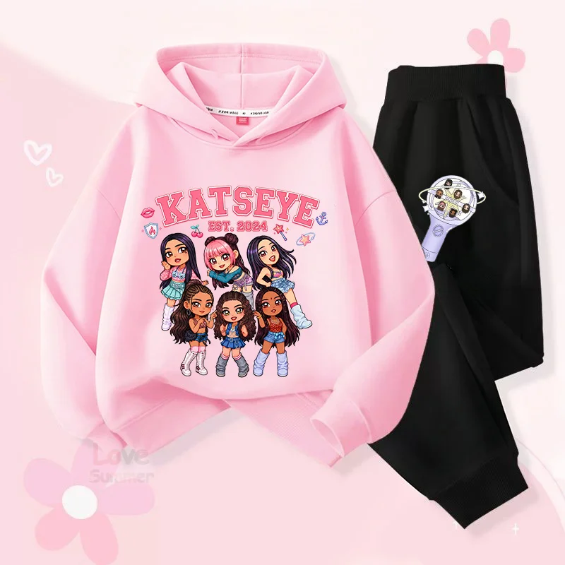 autumn New Katseye hoodie Girls' Top Long Pant Two Piece Suit Children's Casual Hoodies Sets Kids Casual Sweatsuit