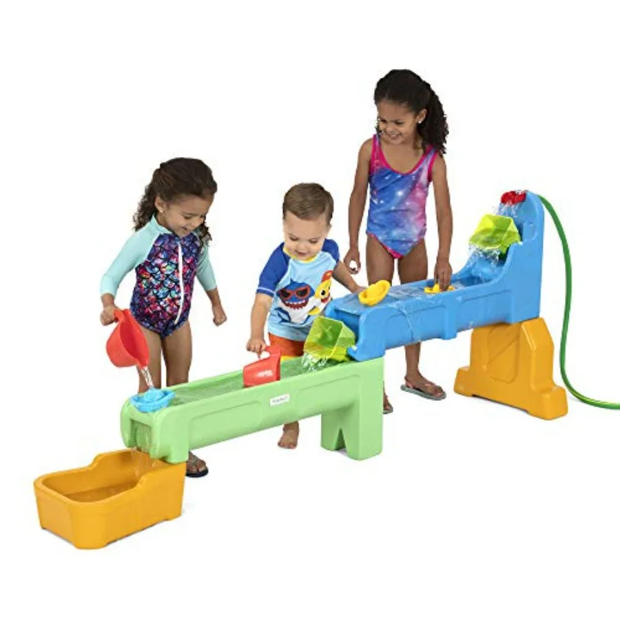 Outdoor water play table for toddlers and kids aged 1.56, multi-level rushing river falls design, expandable splash table, incl