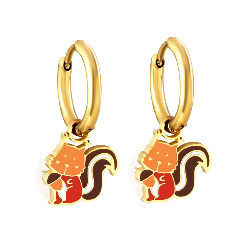 LUXUSTEEL Golden Animal Style Women's Hoop Earrings Stainless Steel Earring Panda Dinosaur Elephant Frog Drop Ear Ring Jewelry view 6