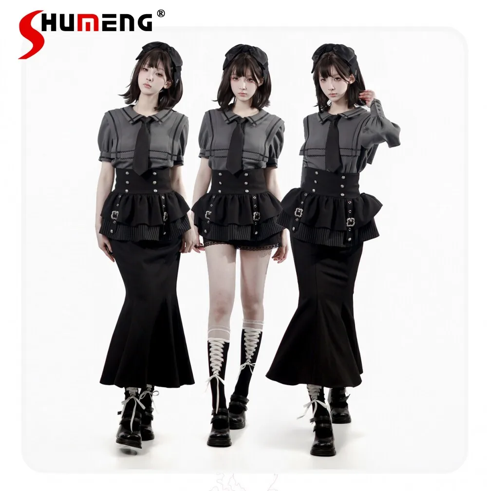 

Original Y2k Student Matching Sets Spring and Summer New Girls Woman's Casual Long-sleeved Shirt Long Fishtail Skirt Outfit