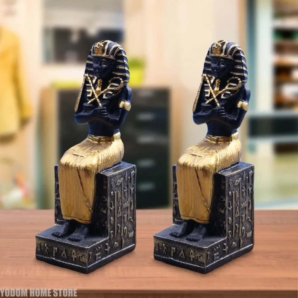 Resin Egyptian Myth Character Ornament 2Pcs, Pharaoh Sculpture Model, Home Art Craft & Desktop Decoration