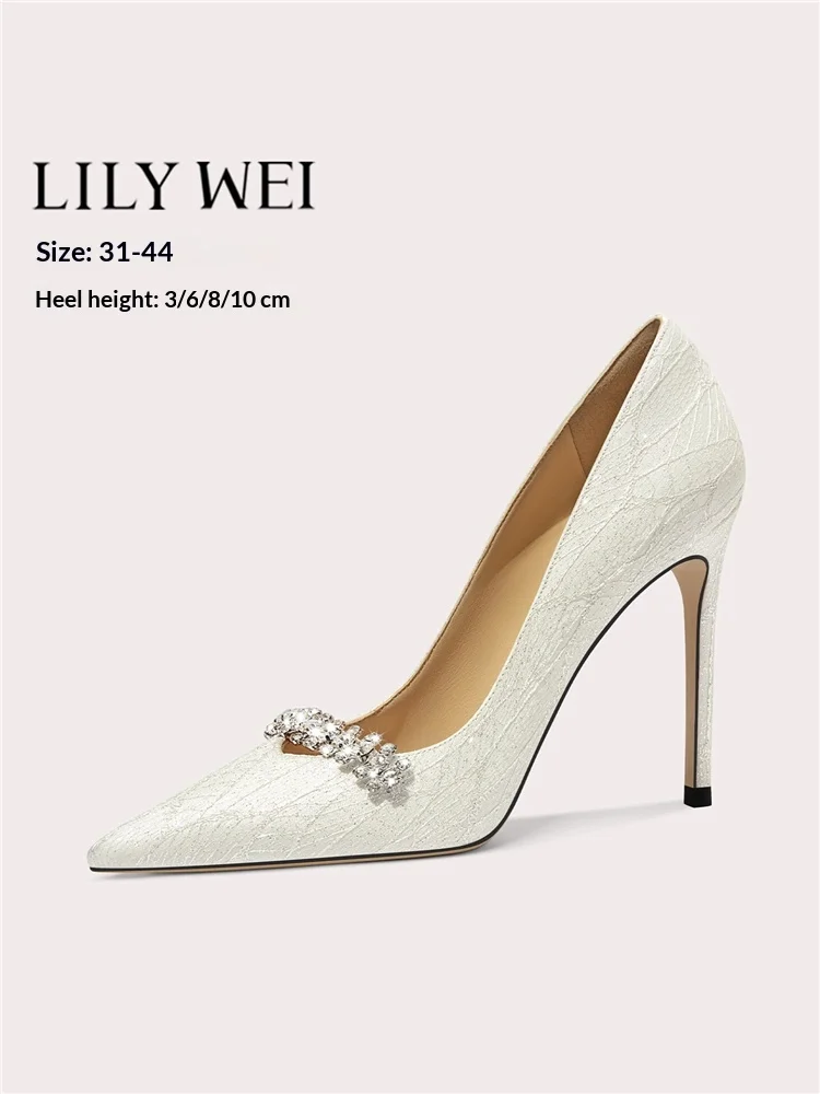 

High heels spring pointed shallow sequins rhinestone wedding shoes banquet dress large size small size low-heeled women's shoes