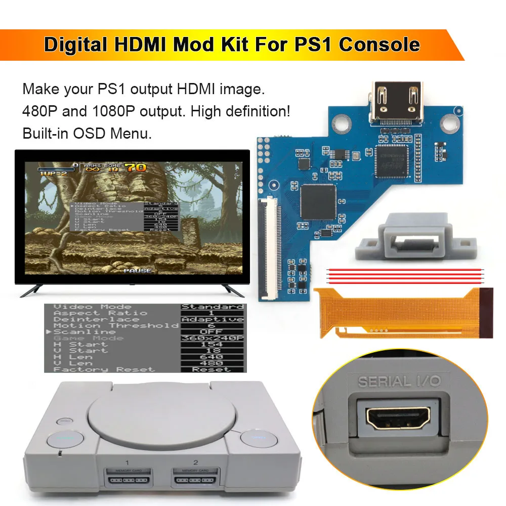 hispeedido-2025-for-ps1-digital-to-digital-hdmi-mod-kit-built-in-menu-support-480p-1080p-output-for-playstaion-ps1-console