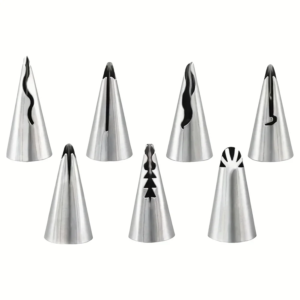 7pcs Stainless Steel Pleated Skirt Tube Nozzle Set for Pastry and Cake Decorating - Baking Supplies with Easy Release Design