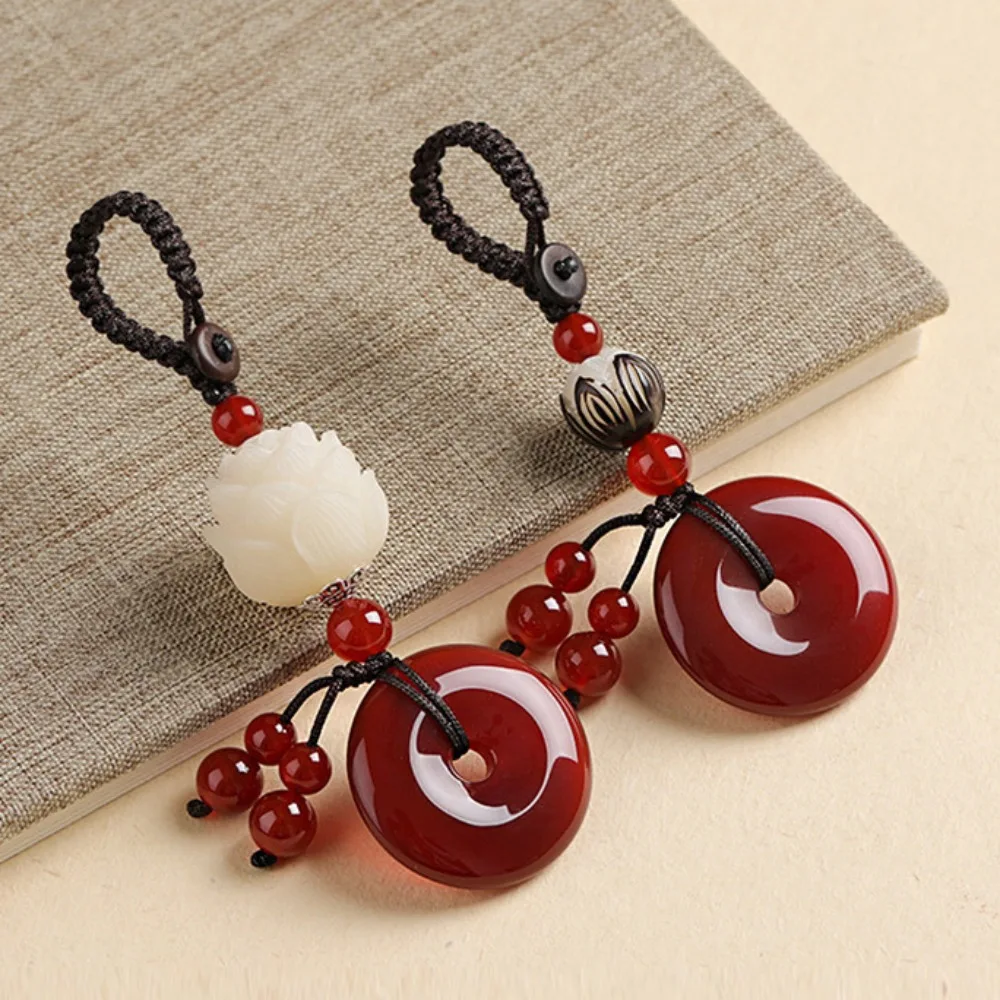 Jade Keyring Buckle Jade Chalcedony Keychain Good Moral Big/Small Lotus Jade Agates Stone Pendant Keychain Crystal Clear