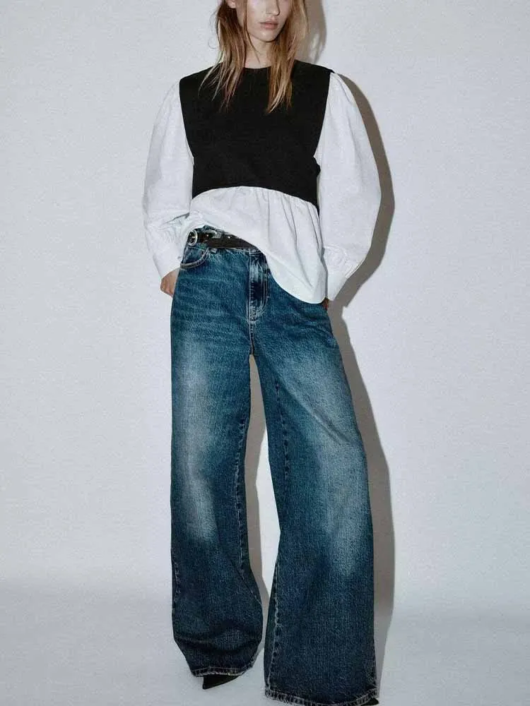 

Новая зимняя женская одежда в европейском и американском стиле, универсальная дизайнерская рубашка с длинными рукавами и круглым вырезом