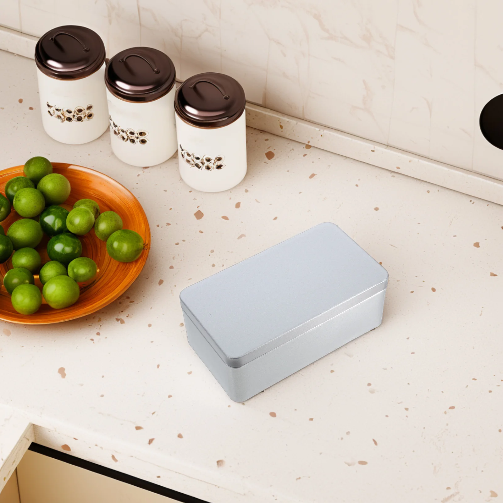 

Rectangular Tin Box Large Capacity Silver Tinplate Storage Container For Tea Candy Jewelry Kitchen Food Moisture Resistant Metal