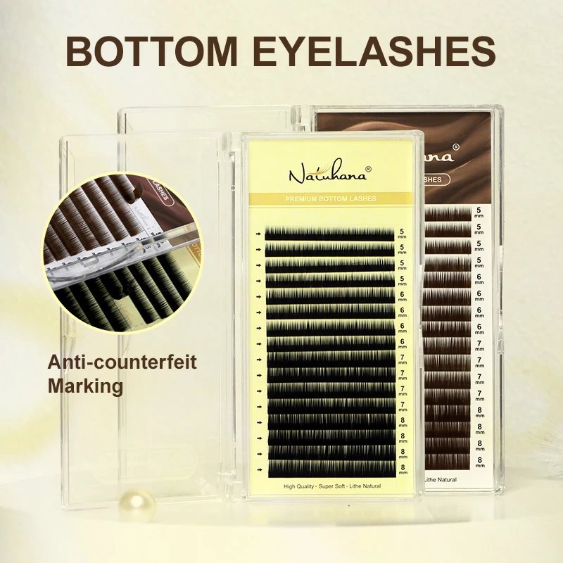 NATUHANA Bottom Eyelash Extension Individual Natural Soft Under Eyelashes J Curl 5-7 Mix Synthetic Mink Lower Lashes for Makeup