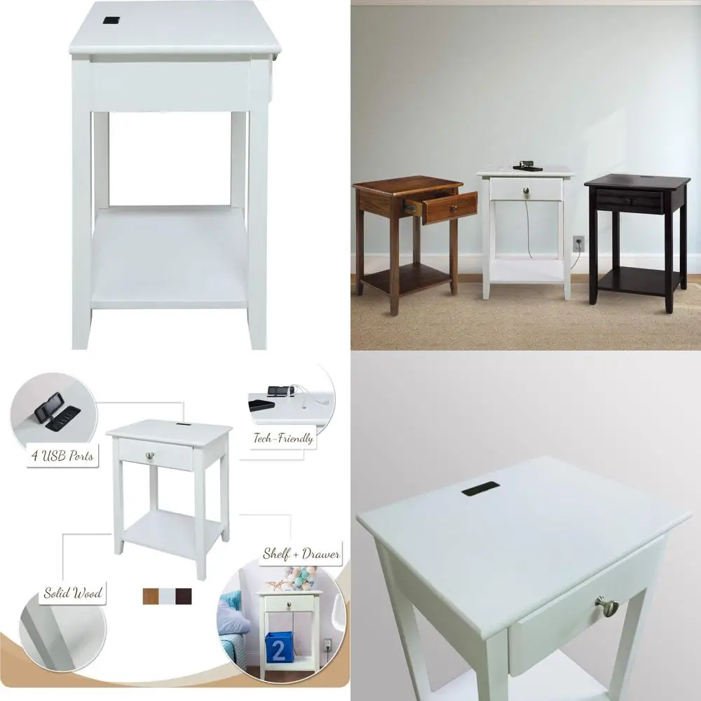 

Прикроватная тумбочка с USB-зарядкой, белого цвета, 17,5 Ш x 14,25 Д x 24,5 В, см.