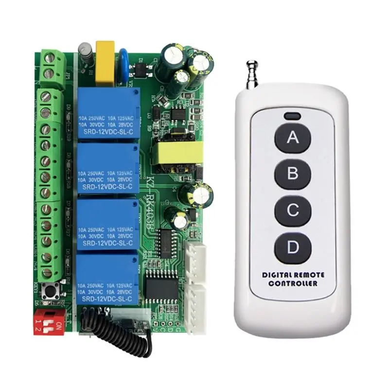 B27B AC 85V-256V 4 Channel Relay 10A 4CH RF Wireless Remote Control Switch System Mhz Transmitter And Receiver 433Mhz
