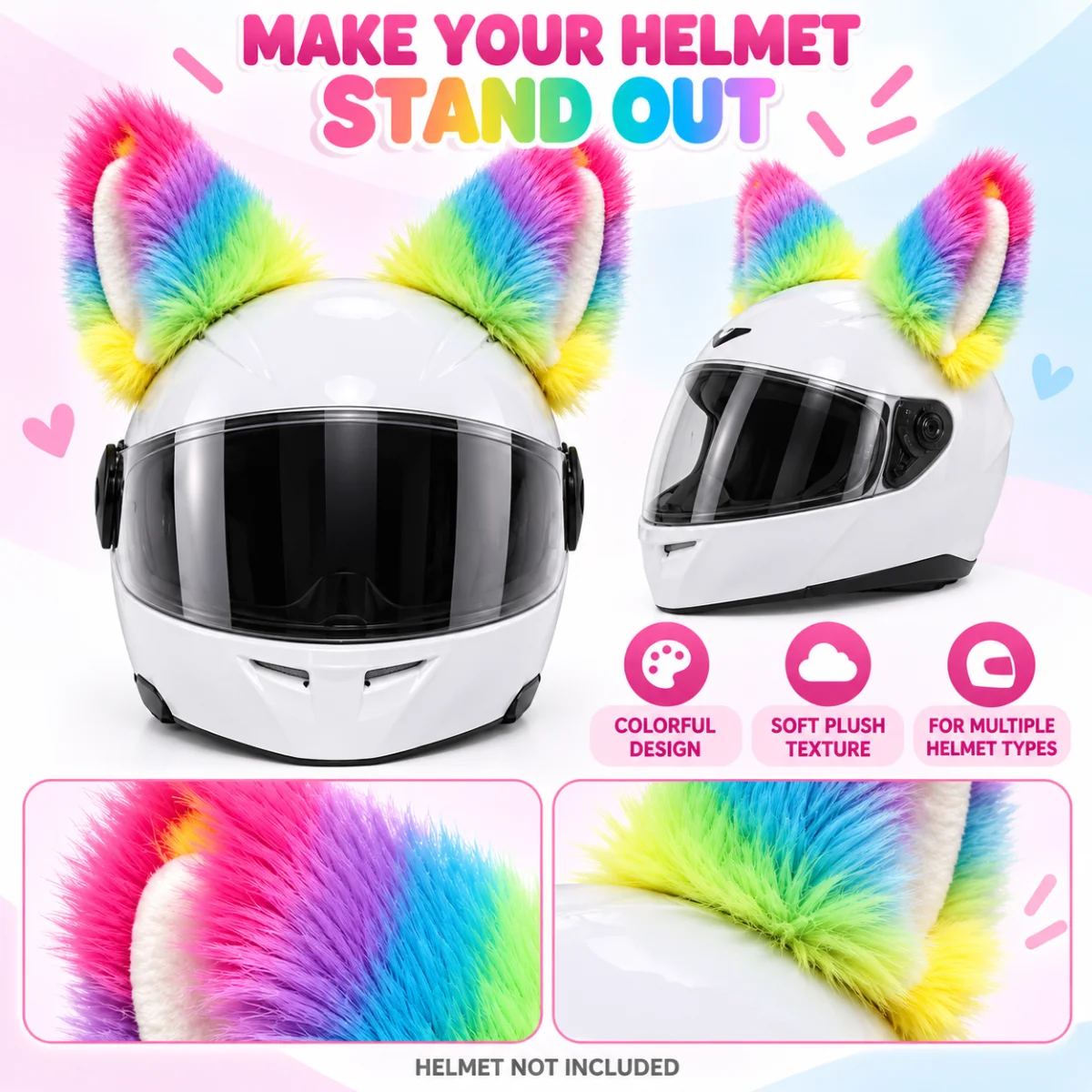 Colorful Plush Cat Ears Motorcycle Helmet Decoration Cute Furry Ear Accessories For Motorbike Electric Scooter Ski Helmet